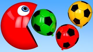 Learn Colors with PACMAN and 3D Soccer Ball Balloon Shapes for Kid Children