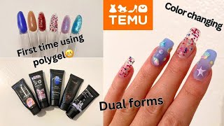 TRYING INEXPENSIVE POLYGEL FROM TEMU // EASY POLYGEL NAILS USING DUAL FORMS