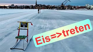 Mit dem Spark auf dem Eis in Luleå Hafen