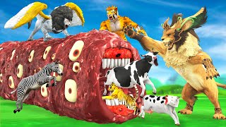 Cow Buffalo Gorilla Bull vs Tiger Lion Fight Cow Cartoon Animal Revolt Battle Giant Lion vs Tiger