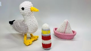 Amigurumi: Seagull Lighthouse Sailboat Crochet! Presentation of results, Pattern info in description