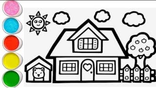 Very Easy house 🏡/How to draw a house from shapes /Drawing coloring & painting for kids#314