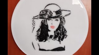 A woman with a hat made of resin and sand  / template / stencil / vector face art / resin wall art