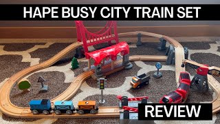 Fun Wooden Train Set - Perfect for Gifting | Hape Busy City Train Rail Set