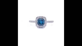 1.42 Carat Fancy Blue & White Diamond Halo Ring in 14k White Gold