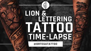 TATTOO TIME-LAPSE #070 | LION AND LETTERING BLACK AND GREY