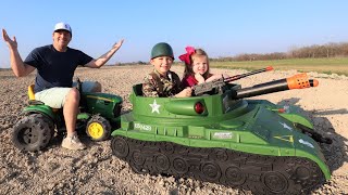 Playing in the dirt with our kids tractors and tank | Tractors for kids