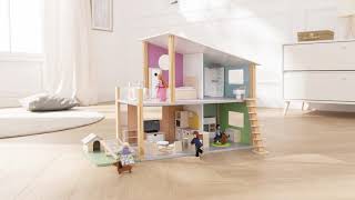 howa Puppenhaus "Nelly" inkl. 23 tlg. Möbelset, 4 Puppen und Hund / Wooden Doll's house