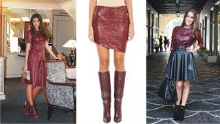 Fascinating Bordeaux Dress And Leather Skirt With High Detail