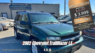 For Sale✨2002 Chevrolet TrailBlazer LS🚙4WD, 4.2L, clean 9/10 Condition, 3Month Warranty, Only $3,999