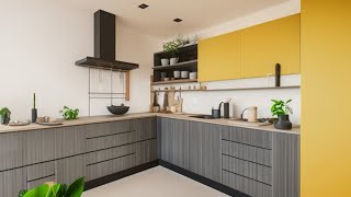 Grey and yellow kitchen cabinet colour combination for modular kitchen wall color composition ideas