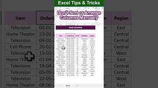 Don't Arrange Column in Excel‼️Instead Use Amazing Trick #exceltricks #exceltips #excel #ytshorts