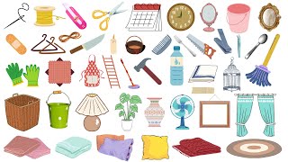 English Vocabulary - Household items with pictures and spellings - Essential home items names