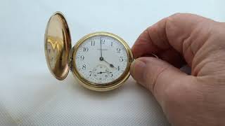 Gentleman's Antique Waltham Traveller Gold Plated Full Hunter Pocket Watch.