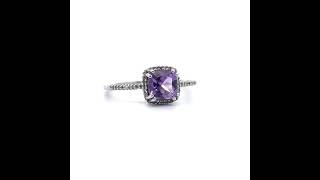 Cushion Amethyst & Pavé Diamond Ring in White Gold