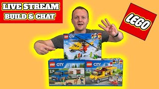 Three LEGO City sets LEGO Live Build and Chat.