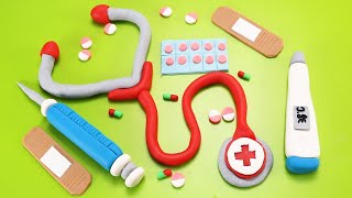 Hospital Playset Syringe made of Play doh does not hurt Thermometer Bandages Pharmacy 병원놀이세트 만들기 #49