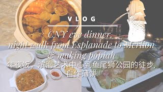 CNY eve dinner | Night walk from Esplanade to Merlion | Making popiah | Steamboat