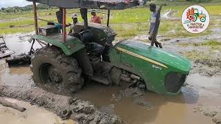 John deere 5047 tractor stuck in mud || රොටරිය ගලවපු හන්දා ආව #TractorVideos #johndeere #srilanka