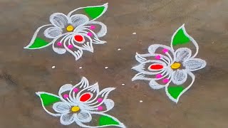 5x3 dots simple lotus rangoli designs|daily rangoli|small muggulu|easy kolam|Friday rangoli