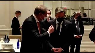 US Sec.Blinken nodes his head while speaking to Pakistan Foreign Minister Shah Mehmood Qureshi