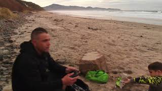 My son and I, learning to fly my new dji mavic drone.  Oregon coast