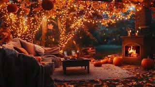 4K Autumn Porch Ambience 🍁: Smooth Jazz & Fireplace Sounds for Chill Days, Work, & Study