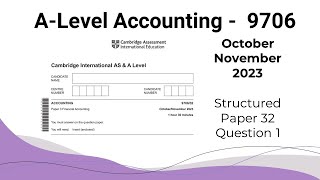 A Level Accounting October November 2023 Paper 32 9706/32 Question 1