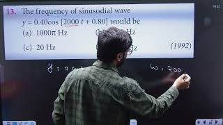 The frequency of sinusodial wave ---- y = 0.40cos [ 2000 t + 0.80 ] would be .....a) 1000 pie Hz....