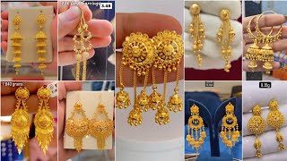 Latest Gold Earrings design with weight | Luxury 22K Gold Earrings | Royal Gold Earrings