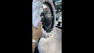 Watch how easy it is to transform your car with our cozy steering wheel cover and seat cover! 🌸🚗