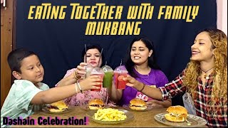 Eating Burger, Fries & Mocktail with Family Mukbang/Vlog || Dashain Special ||