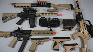 Tan Color Nerf Gun And Airsoft - Toy Gun - Shell ejecting M249 - Glock19 - M4 - Toy Guns Collection