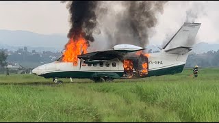 Let L-410 Doren Air Congo destroyed by fire | Cargo plane emergency landing | Aircraft burn out