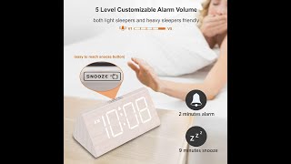 Dream Sky Wooden Digital Alarm Clocks for Bedrooms - Electric Desk Clock with Large NumbersUSB Port.