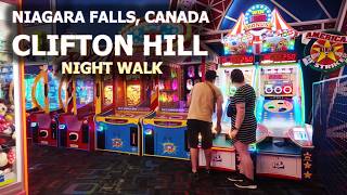 [4K] Late night Walk Clifton Hill, quick look at the Great Canadian Midway arcade, Niagara Falls