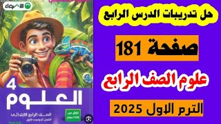 حل صفحه 181 كتاب الاضواء علوم الصف الرابع تدريبات الدرس الرابع صفحه 181