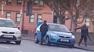 2021 UK gang fight on camera- white Scottish youths fight with knives & axe in Easterhouse Glasgow