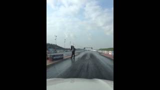 In car F10 M5 stage 1 630bhp remap drag race at Santa pod 2014 BMW show right hand lane