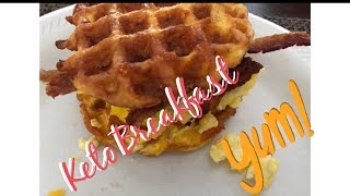 Best Keto Breakfast Sandwich! The bacon and sausage Chaffle! How to make a Chaffle.