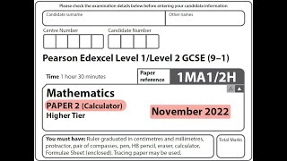 GCSE Mathematics November 2022 - Paper 2H (Calculator)