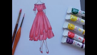 [How to draw a dress] A beautiful pink off shoulder dress