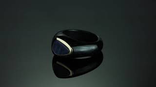 Genuine Blue Opal And Black Jade 10k Yellow Gold Bezel-Set Cabochon Ring