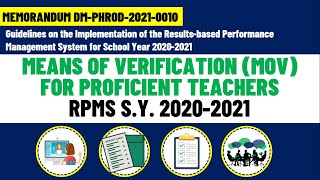 LIST OF MEANS OF VERIFICATIONS (MOVS) FOR RPMS SY 2020-2021