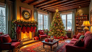 Warm Christmas Living Room with Calming Jazz, Fireplace Sound 🎄 Comforting Scenery Background Music