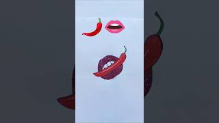 Red chilli with glitter lips drawing 👄🌶️ || #shorts #drawing