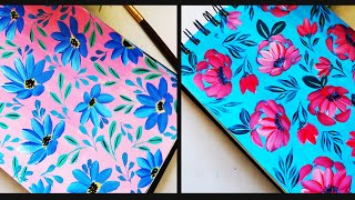 Painting Colorful Flower & Leaves Background using Acrylics / Flowers Pattern on Paper/CANVAS