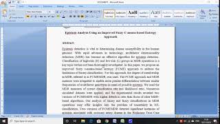 Epistasis Analysis Using an Improved Fuzzy C-means-based Entropy Approach IEEE 2019-2020