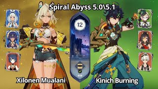 C0 Xilonen Mualani & C0 Kinich Burning - Spiral Abyss 5.0\5.1 Floor 12 Genshin Impact