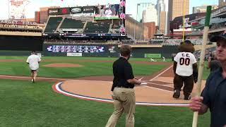 Kit Welchlin throwing out the first pitch - Yankees vs Twins on September 11, 2018